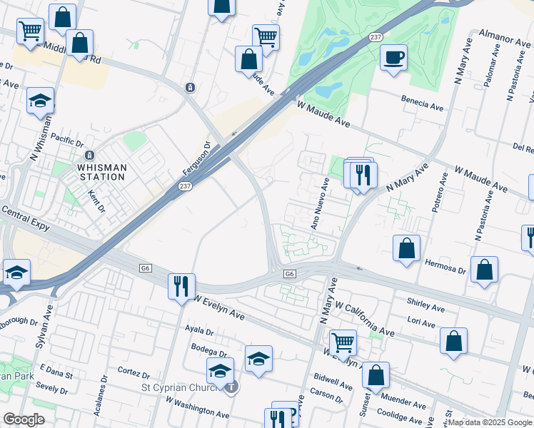 map of restaurants, bars, coffee shops, grocery stores, and more near 815 East Middlefield Road in Mountain View