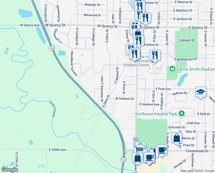 map of restaurants, bars, coffee shops, grocery stores, and more near 1901 John F Kennedy Street in Pittsburg