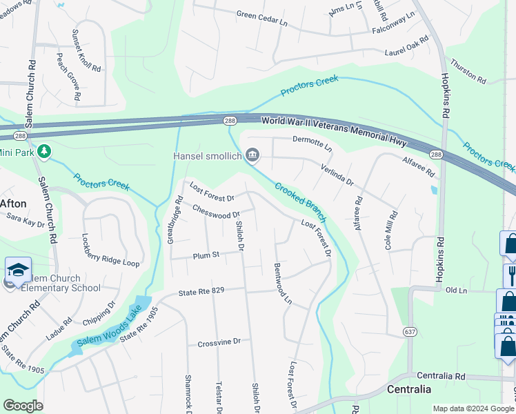 map of restaurants, bars, coffee shops, grocery stores, and more near 9219 Rainwood Road in Richmond