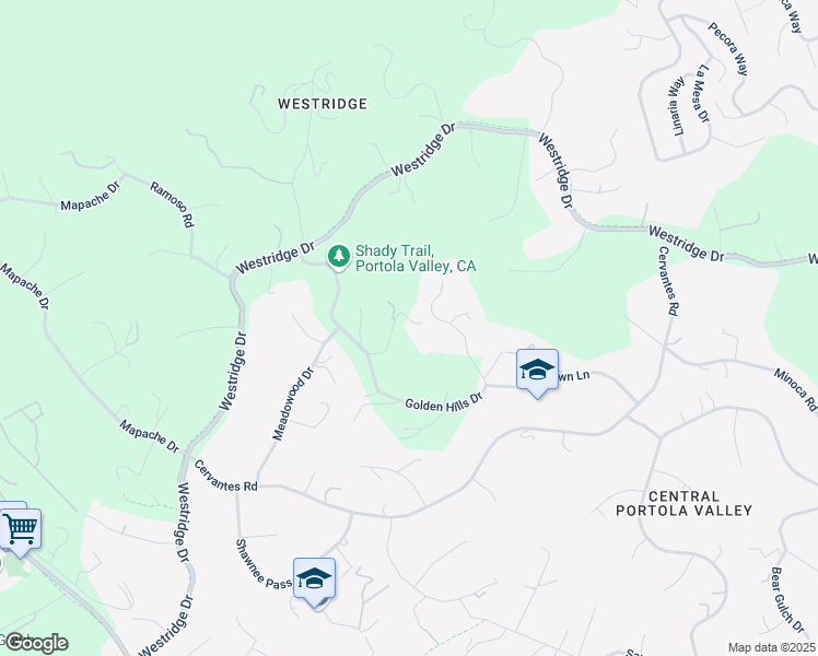 map of restaurants, bars, coffee shops, grocery stores, and more near 130 Deer Meadow Lane in Portola Valley