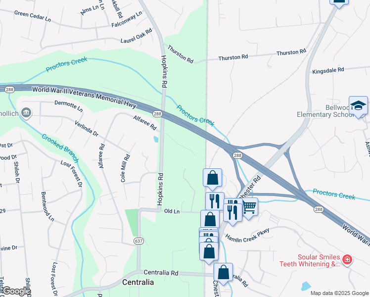 map of restaurants, bars, coffee shops, grocery stores, and more near 9540 Fuchsia Drive in Richmond