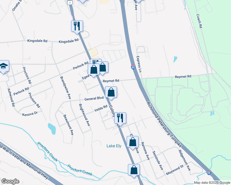 map of restaurants, bars, coffee shops, grocery stores, and more near 9934 Friend Avenue in Richmond