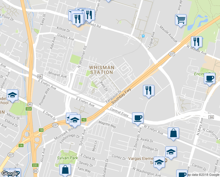 map of restaurants, bars, coffee shops, grocery stores, and more near 465 Bedford Loop in Mountain View