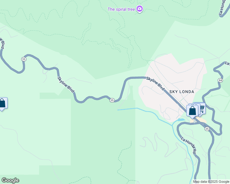 map of restaurants, bars, coffee shops, grocery stores, and more near 16501 Skyline Boulevard in Woodside