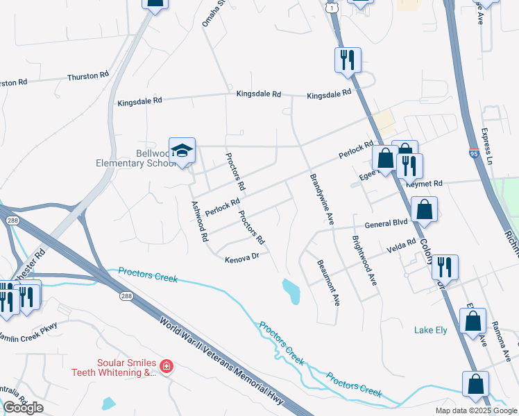 map of restaurants, bars, coffee shops, grocery stores, and more near 2948 Gaffney Road in Richmond