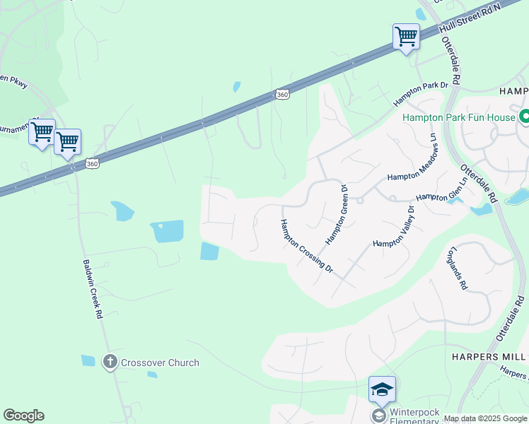map of restaurants, bars, coffee shops, grocery stores, and more near 7726 Hampton Green Drive in Chesterfield