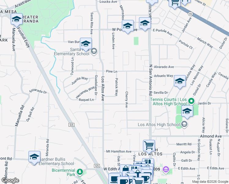 map of restaurants, bars, coffee shops, grocery stores, and more near 520 Patrick Way in Los Altos
