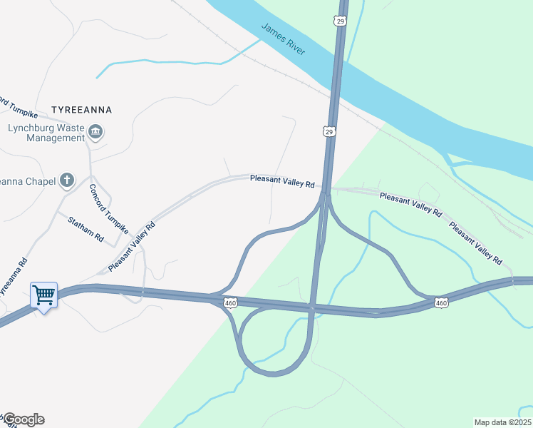 map of restaurants, bars, coffee shops, grocery stores, and more near 107 Channie Lane in Lynchburg