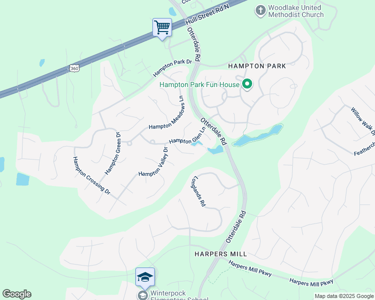 map of restaurants, bars, coffee shops, grocery stores, and more near 8037 Hampton Station Court in Chesterfield