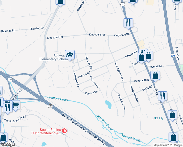 map of restaurants, bars, coffee shops, grocery stores, and more near 2961 Perlock Road in Richmond