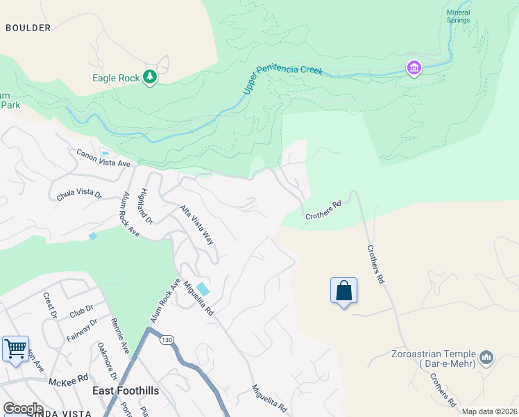 map of restaurants, bars, coffee shops, grocery stores, and more near 17001 Crothers Road in San Jose