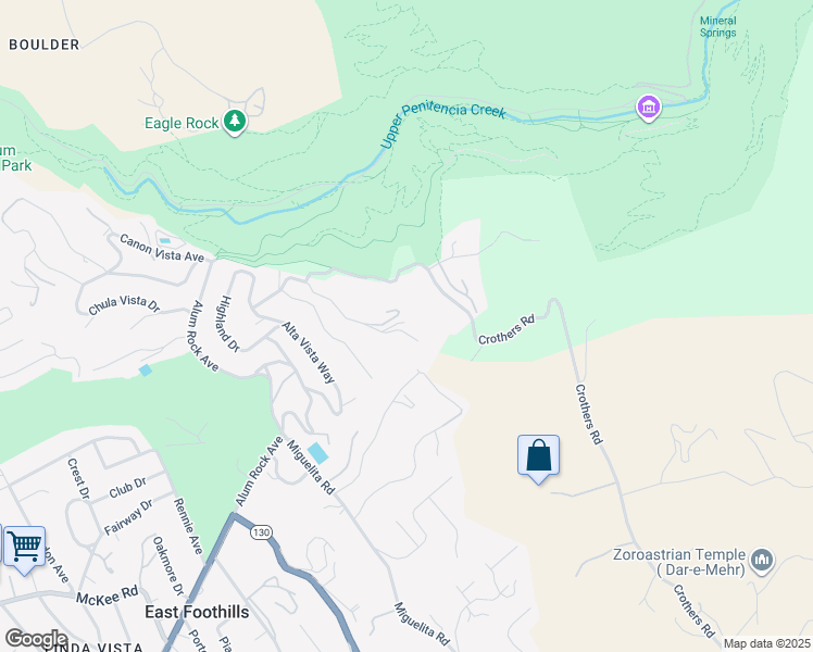 map of restaurants, bars, coffee shops, grocery stores, and more near 17001 Crothers Road in San Jose