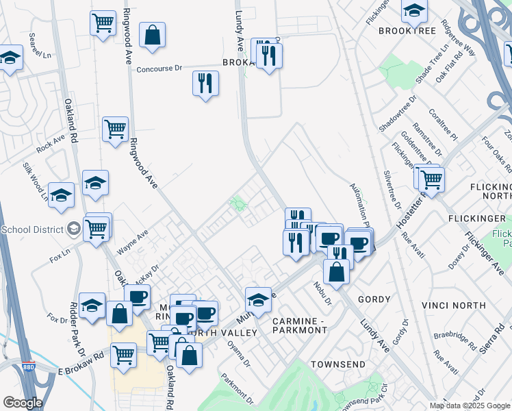 map of restaurants, bars, coffee shops, grocery stores, and more near in San Jose
