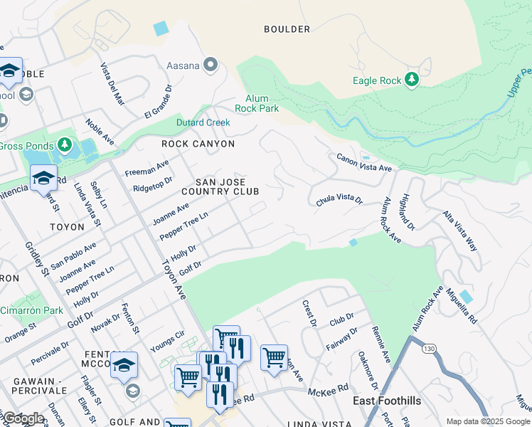 map of restaurants, bars, coffee shops, grocery stores, and more near 4160 Holly Drive in San Jose