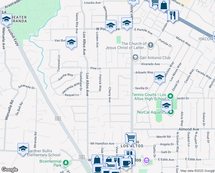 map of restaurants, bars, coffee shops, grocery stores, and more near 484 Cherry Avenue in Los Altos