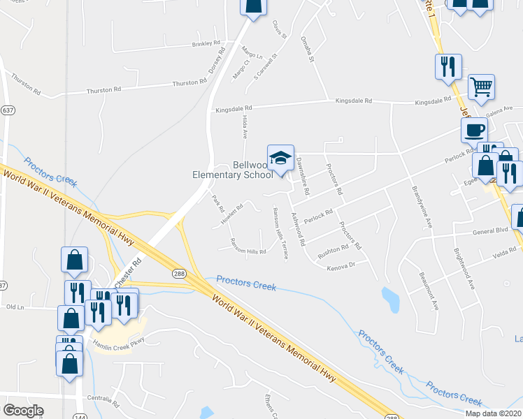 map of restaurants, bars, coffee shops, grocery stores, and more near 3200 Howlett Road in Richmond