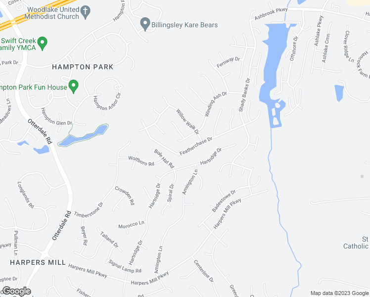 map of restaurants, bars, coffee shops, grocery stores, and more near 15330 Featherchase Drive in Chesterfield