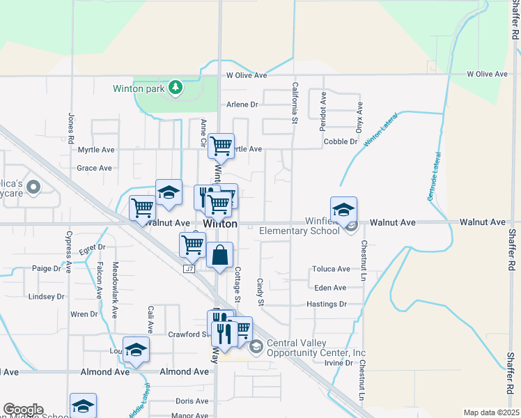 map of restaurants, bars, coffee shops, grocery stores, and more near 7081 Suzie Street in Unincorporated