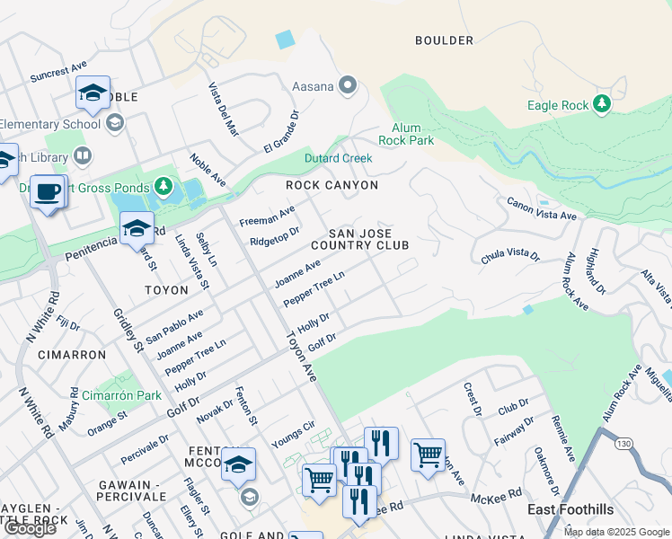map of restaurants, bars, coffee shops, grocery stores, and more near 15090 Joanne Avenue in San Jose