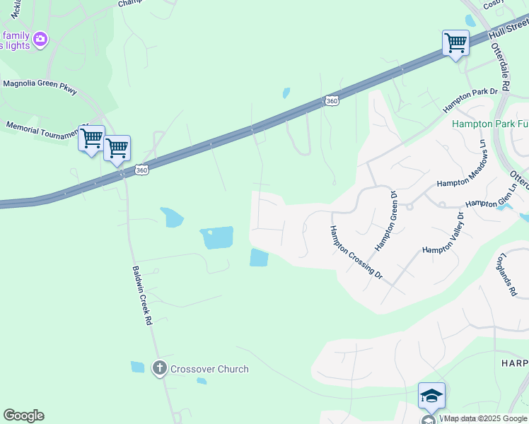 map of restaurants, bars, coffee shops, grocery stores, and more near 8407 Hampton Farms Drive in Moseley
