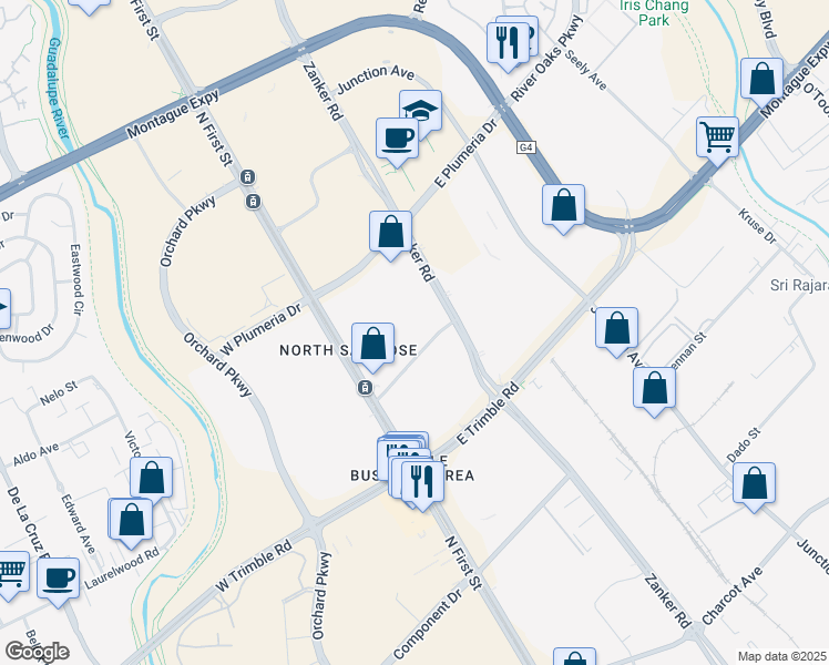map of restaurants, bars, coffee shops, grocery stores, and more near 81 Bonaventura Drive in San Jose