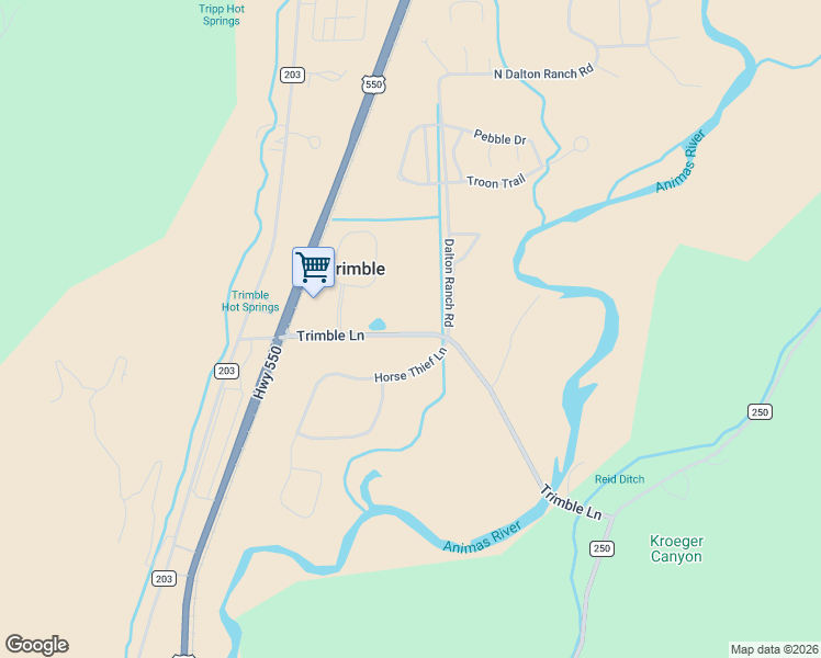 map of restaurants, bars, coffee shops, grocery stores, and more near 373 County Road 252 in Durango