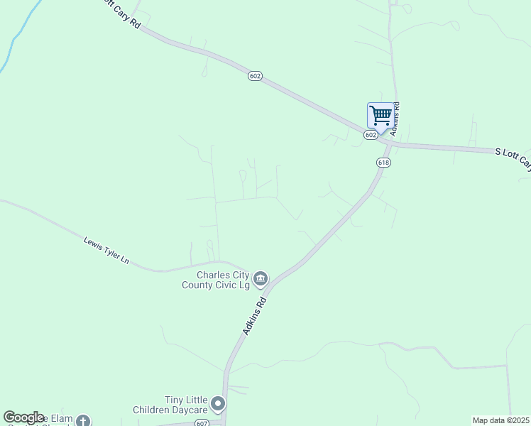 map of restaurants, bars, coffee shops, grocery stores, and more near 9517 Holly Tree Lane in Charles City