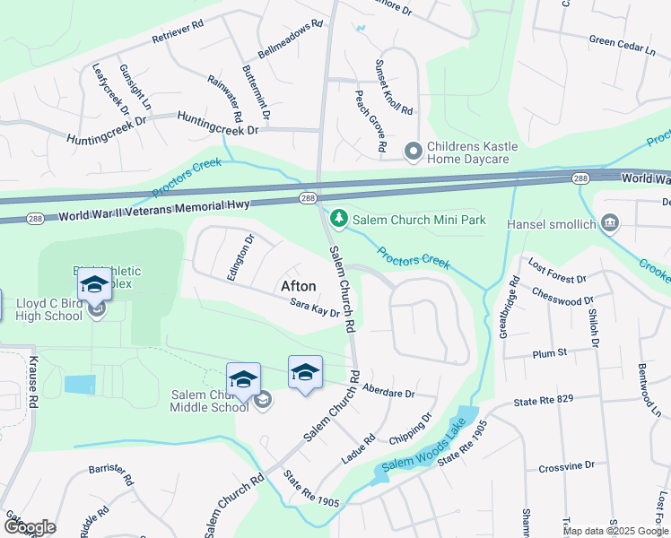 map of restaurants, bars, coffee shops, grocery stores, and more near 9300 Salem Church Road in Richmond