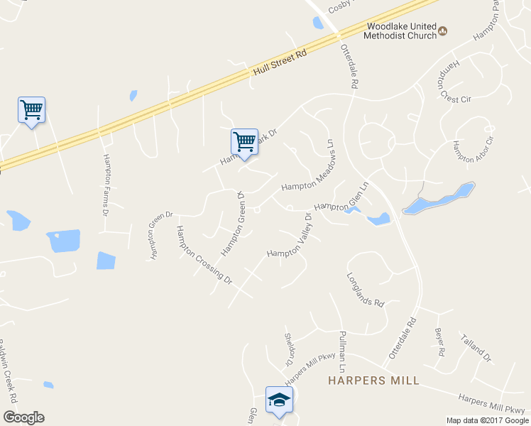 map of restaurants, bars, coffee shops, grocery stores, and more near 8111 Hampton Meadows Circle in Chesterfield