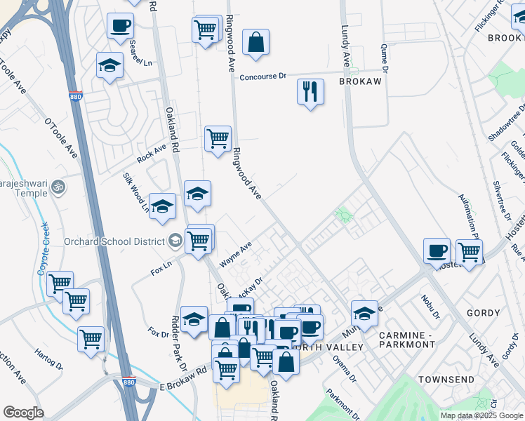 map of restaurants, bars, coffee shops, grocery stores, and more near in San Jose