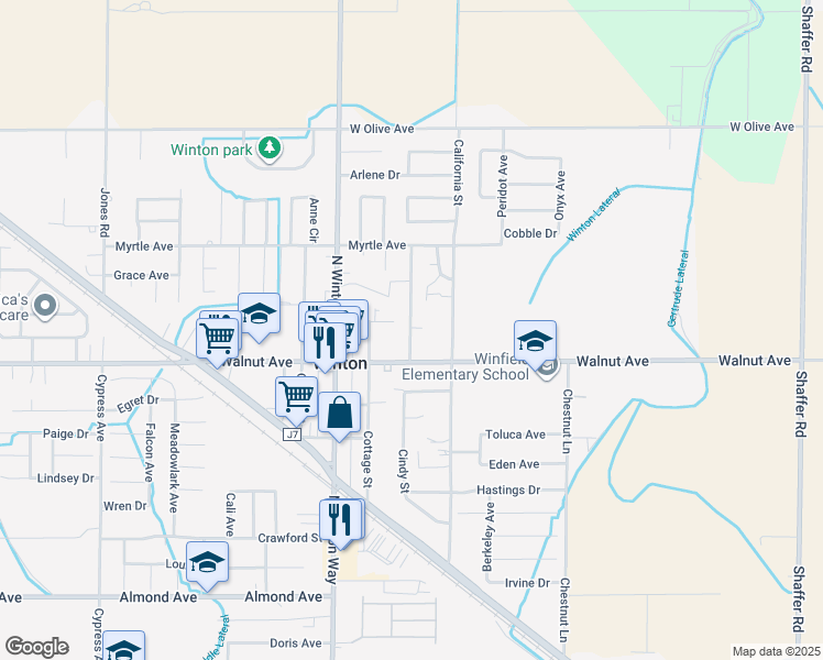 map of restaurants, bars, coffee shops, grocery stores, and more near 7081 Suzie Street in Unincorporated
