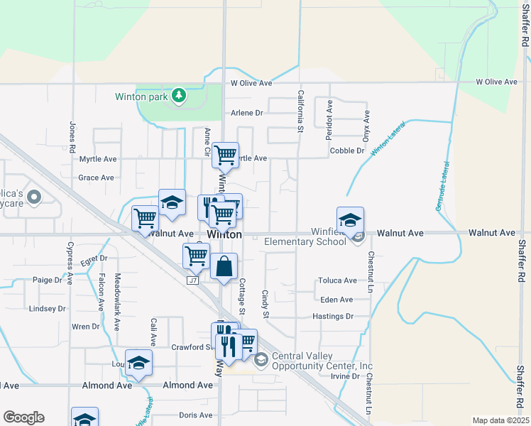 map of restaurants, bars, coffee shops, grocery stores, and more near 7081 Suzie Street in Unincorporated