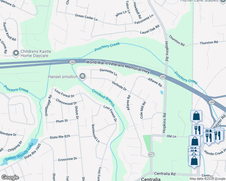 map of restaurants, bars, coffee shops, grocery stores, and more near 9705 Dermotte Court in Richmond