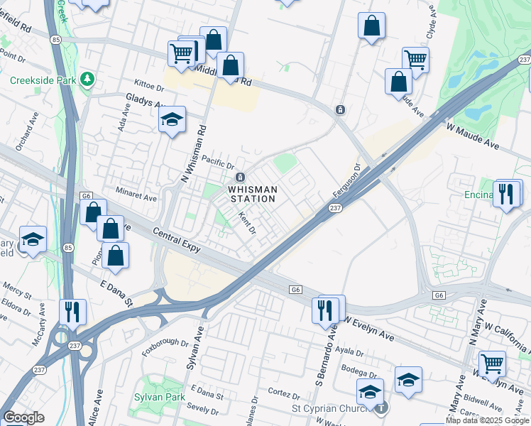 map of restaurants, bars, coffee shops, grocery stores, and more near 194 Greyhawk Court in Mountain View