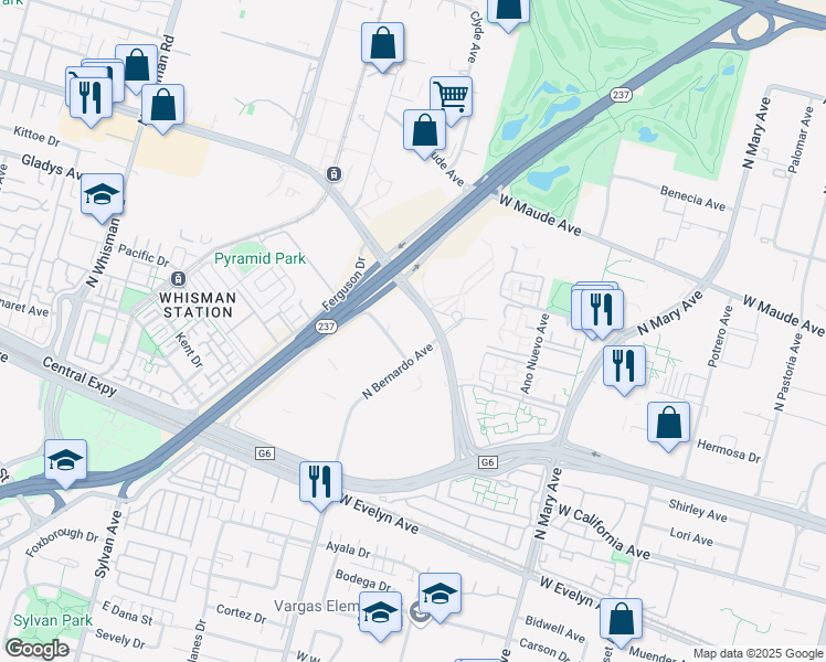 map of restaurants, bars, coffee shops, grocery stores, and more near 777 East Middlefield Road in Mountain View