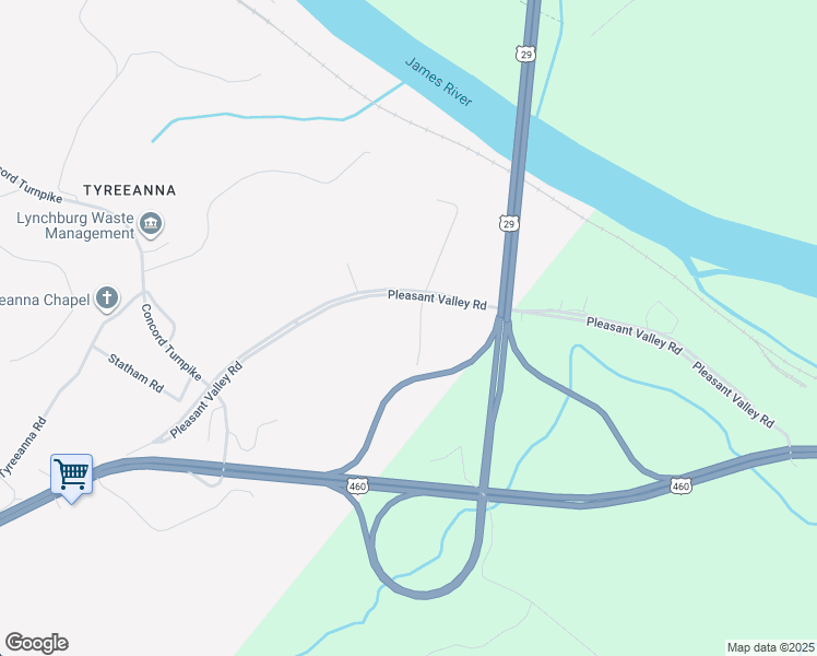 map of restaurants, bars, coffee shops, grocery stores, and more near 107 Channie Lane in Lynchburg