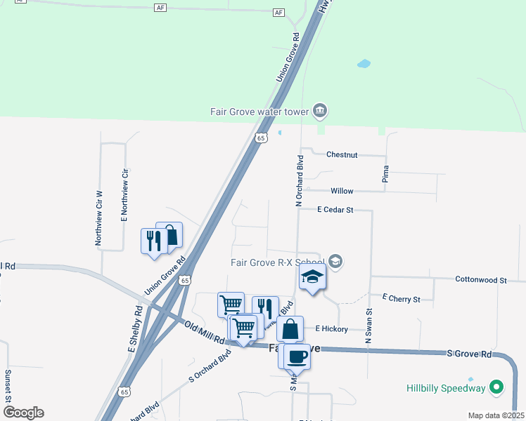 map of restaurants, bars, coffee shops, grocery stores, and more near 353 Vance Ave in Fair Grove
