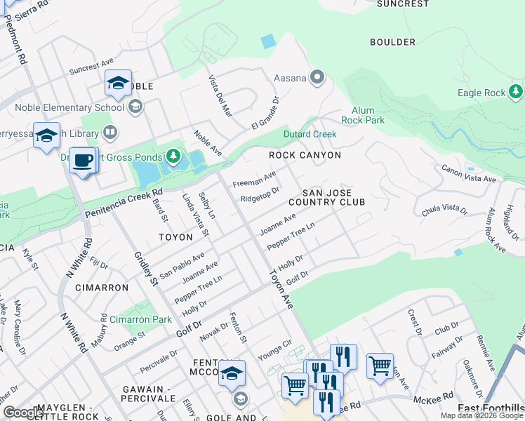 map of restaurants, bars, coffee shops, grocery stores, and more near 14937 San Pablo Avenue in San Jose