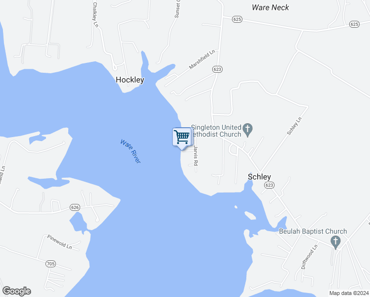 map of restaurants, bars, coffee shops, grocery stores, and more near 8679 Ware View Lane in Gloucester