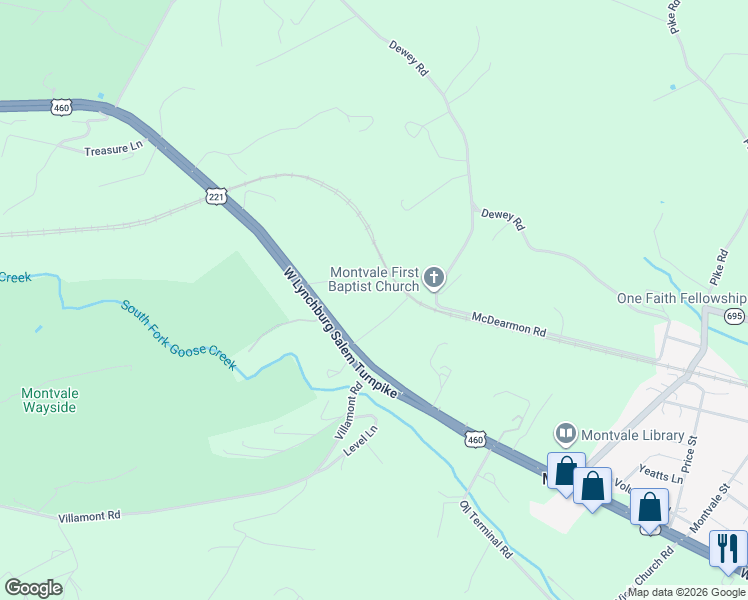 map of restaurants, bars, coffee shops, grocery stores, and more near 1108 Creasy Road in Blue Ridge