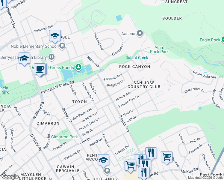 map of restaurants, bars, coffee shops, grocery stores, and more near 14937 San Pablo Avenue in San Jose