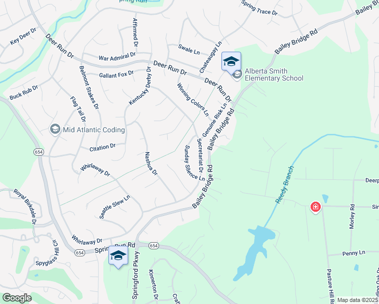 map of restaurants, bars, coffee shops, grocery stores, and more near 7735 Sunday Silence Lane in Midlothian