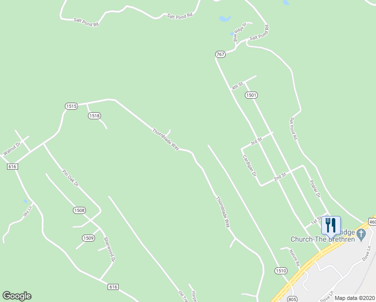 map of restaurants, bars, coffee shops, grocery stores, and more near 955 Thornblade Way in Blue Ridge