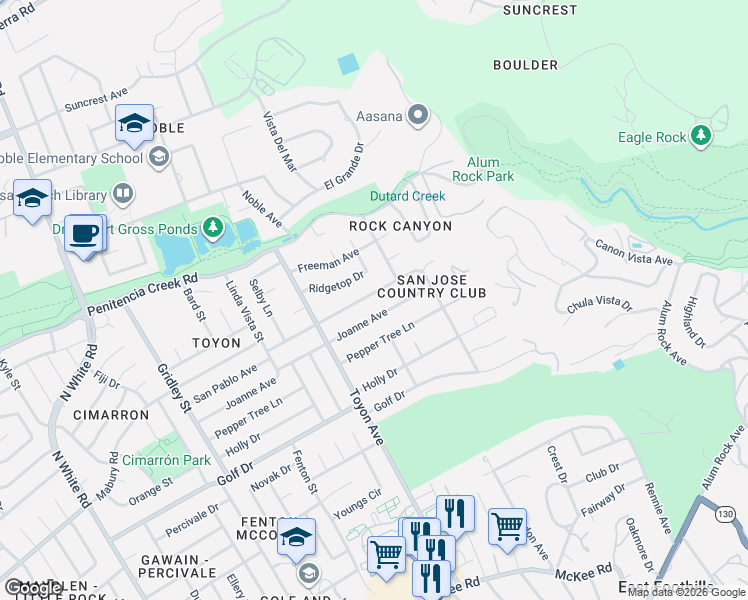 map of restaurants, bars, coffee shops, grocery stores, and more near 15018 San Pablo Avenue in San Jose