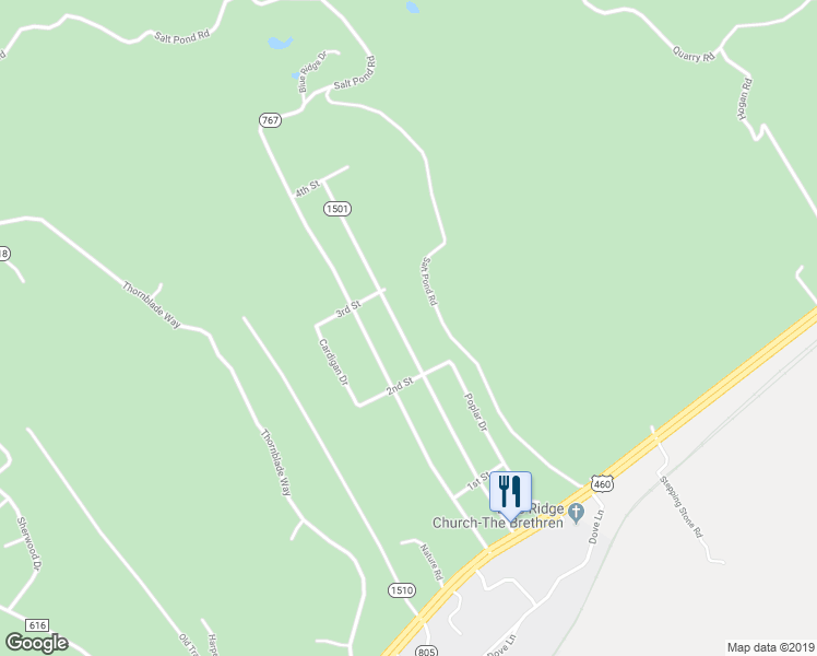 map of restaurants, bars, coffee shops, grocery stores, and more near 500 Oak Drive in Blue Ridge