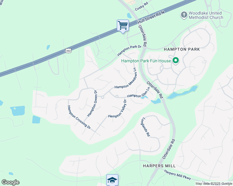 map of restaurants, bars, coffee shops, grocery stores, and more near 16318 Hampton Glen Lane in Chesterfield