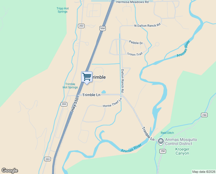 map of restaurants, bars, coffee shops, grocery stores, and more near 373 Co Road 252 in Durango