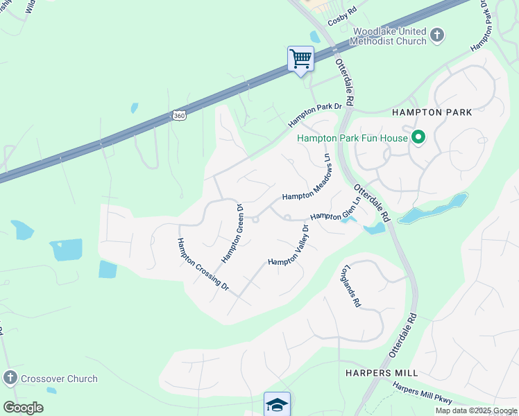 map of restaurants, bars, coffee shops, grocery stores, and more near 8106 Hampton Meadows Lane in Chesterfield