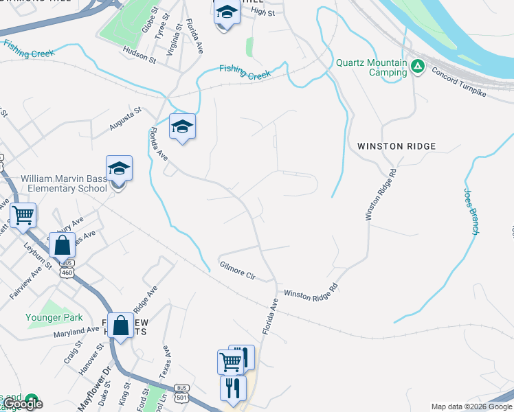 map of restaurants, bars, coffee shops, grocery stores, and more near 100 Bright Star Court in Lynchburg