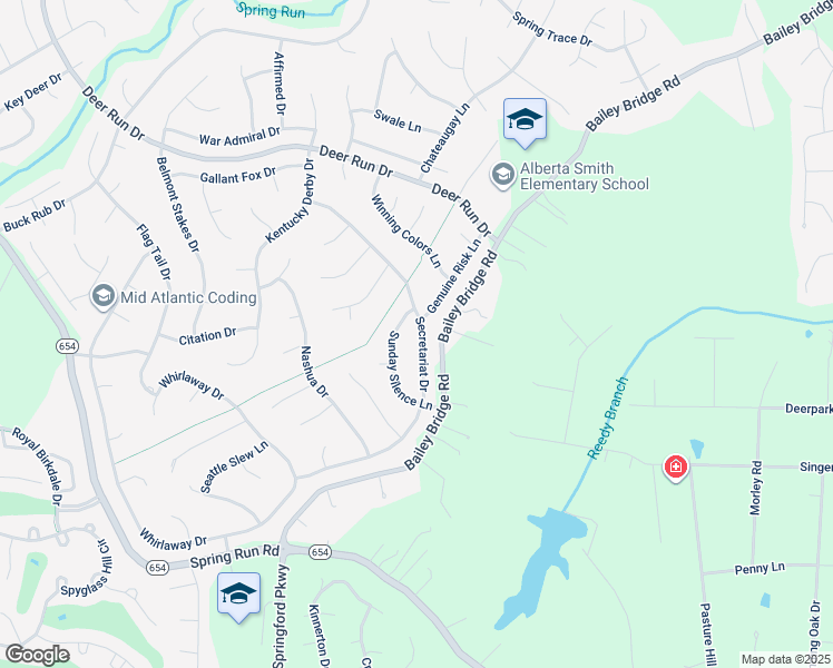map of restaurants, bars, coffee shops, grocery stores, and more near 7706 Secretariat Drive in Midlothian